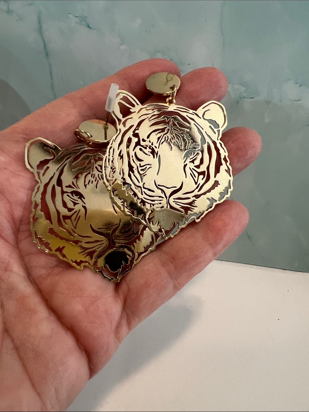 Gold Tiger Face LSU Earrings Football